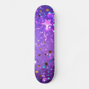 Bakgrund till lila folie med stjärnor mini skateboard bräda 18,5 cm
