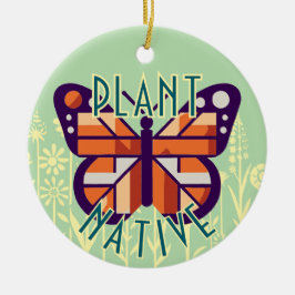 Bakgrund till monarch Butterfly Plant Native Grönt Julgransprydnad Keramik