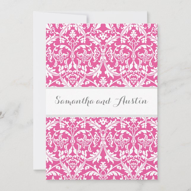 Bakgrund till Peony Rosa Damask Wedding Anpassning Inbjudningar (Framsida)