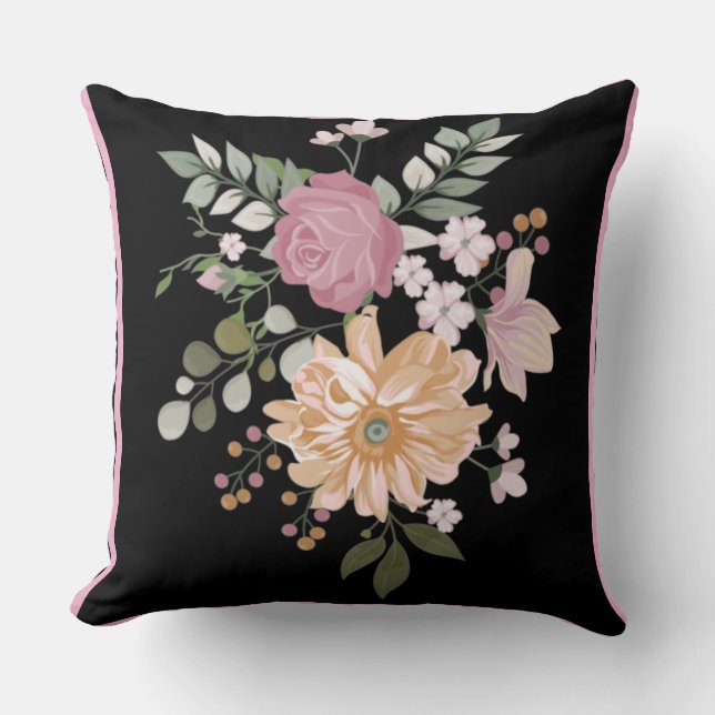 Bakgrund till Reversible Flowers Foliage Black Grö Kudde (Framsida)