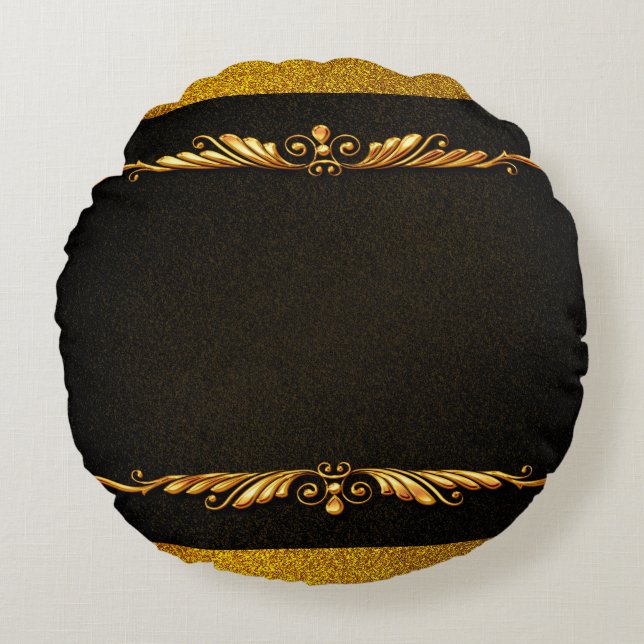 Bakgrundsbild guld ram blommigt rund kudde (Framsidan)