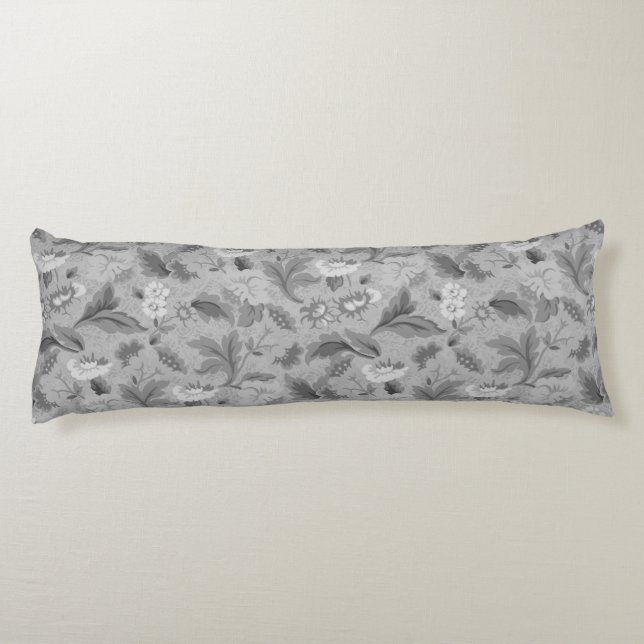 Bakgrundsdesign för blommigten Cute white grått Kroppskudde (Baksidan)