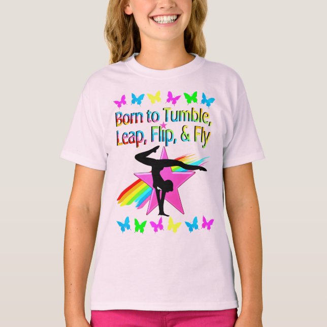 BAKGRUNDSFLIPPANDE GYMNASTICS GIRL RAINBOW DESIGN T-SHIRT (Framsida)