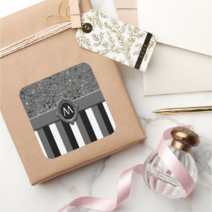 Bakgrundsmall för Svartvitt Rand Abstrakt Fyrkantigt Klistermärke