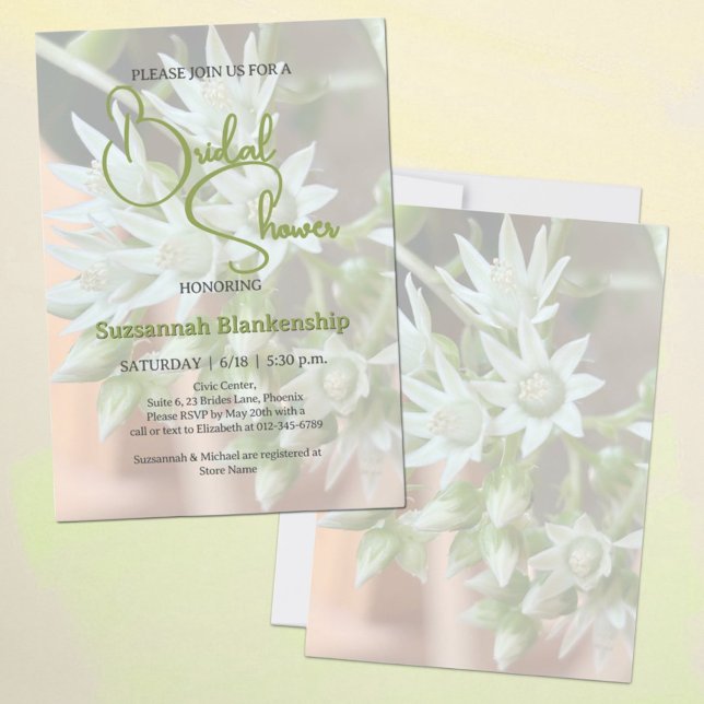 BakgrundsMöhippa för subtil Succulent Blommigt Inbjudningar (template bridal shower invitation front and back)