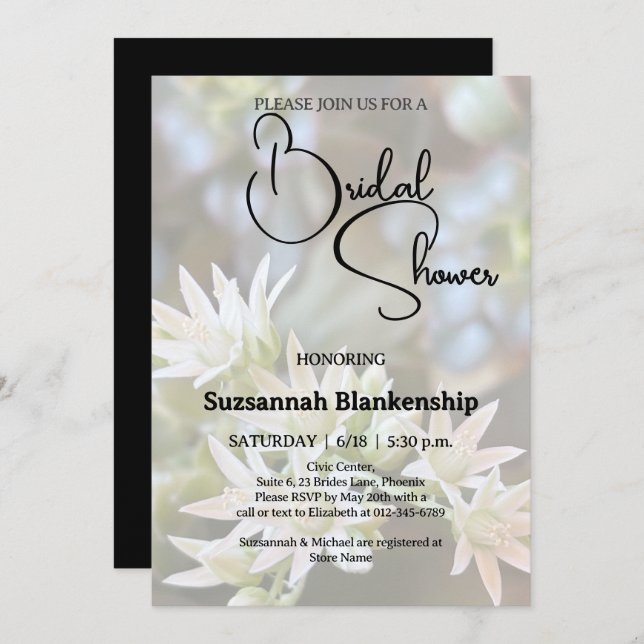 BakgrundsMöhippa för vit sukulär Blommigt Inbjudningar (Fram/baksida)