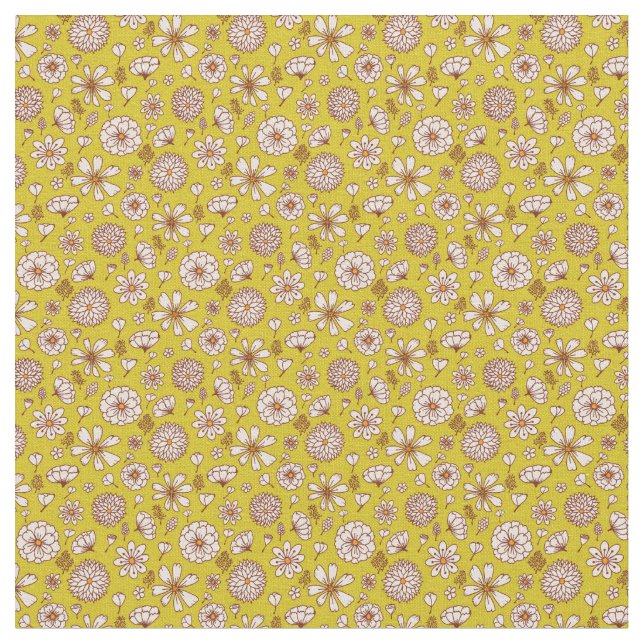 Bakgrundsstruktur för blommigt blommor mönster gul tyg (Närbild)