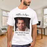 Bakhelor party fotoman myth legend namn roligt t shirt<br><div class="desc">Anpassa och lägg till ett eget foto av den som kör datorn. Anpassa och lägg till en namn och en text. Text: Mannen,  myten,  förklaringen..</div>