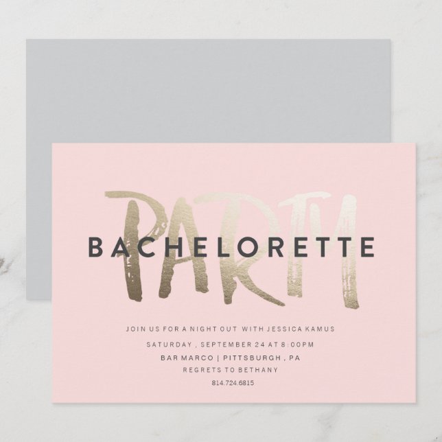BAKHELORETTE PARTY INVICATION // GOLD FOIL INBJUDNINGAR (Fram/baksida)