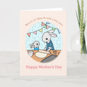 Baking Älskare Mamma Cute Bunny Rabbit Mors dag Tack Kort
