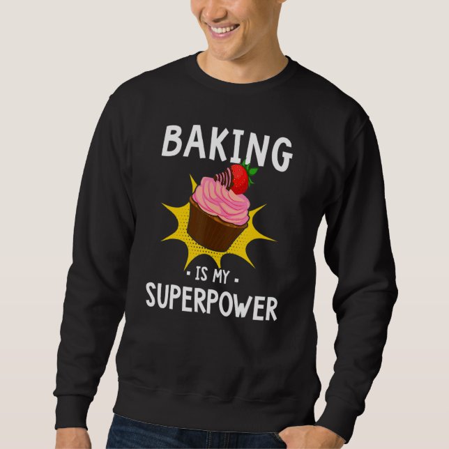 Baking är min supermakts-cuptårtbakare lång ärmad tröja (Framsida)