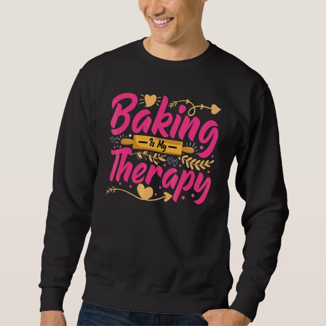 Baking är min terapi   Bagare Bröd Bakning Lång Ärmad Tröja (Framsida)