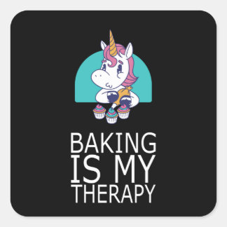 Baking är min terapifunna kummeldekorator fyrkantigt klistermärke