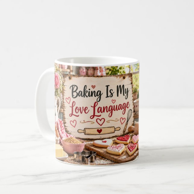Baking är mitt kärleksspråk-mugg kaffemugg (Framsida vänster)