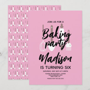 Baking Chef Baker Födelsedagsfest Rosa-inbjudan Inbjudningar