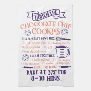 Baking, Chocolate Chip Cookie Recipe Kitchen Towel Kökshandduk