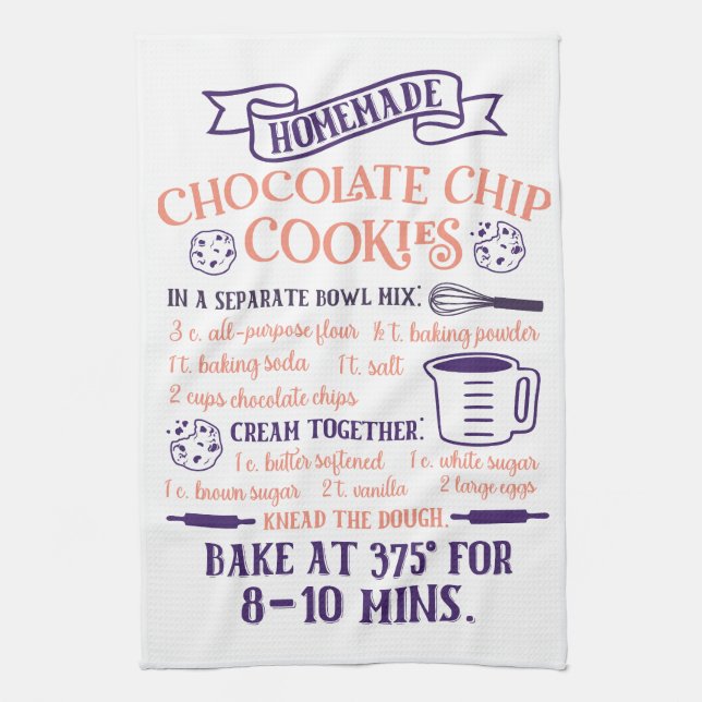 Baking, Chocolate Chip Cookie Recipe Kitchen Towel Kökshandduk (Vertikal)