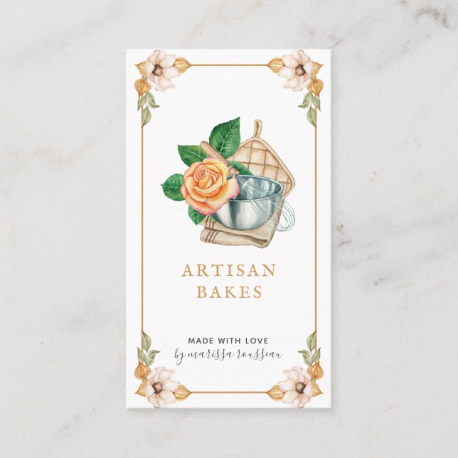 Baking & Cooking Utensil Watercolor Bakery Buss Visitkort (Framsida)