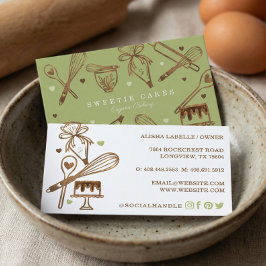 Baking & Cooking Utensil Woodgrain Struktur & Grön Visitkort