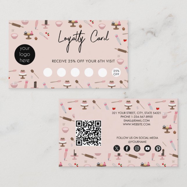 Baking & Cooking Utensils Bakery Loyalty Card Visitkort (Fram/baksida)