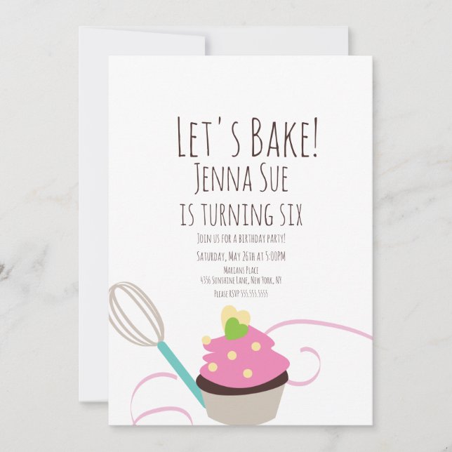Baking Cupcoa Decoration Birthday Rosa Sprinkles Inbjudningar (Framsida)