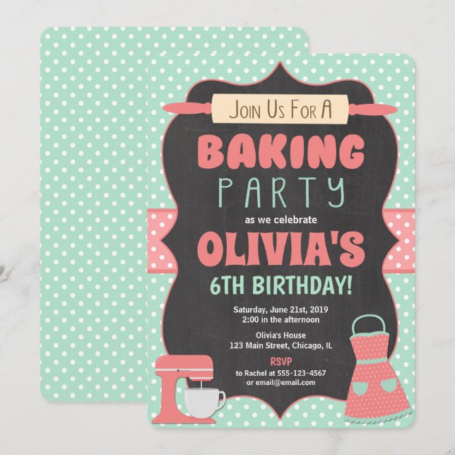 Baking födelsedagsfest inbjudan tårta dekoration (Fram/baksida)