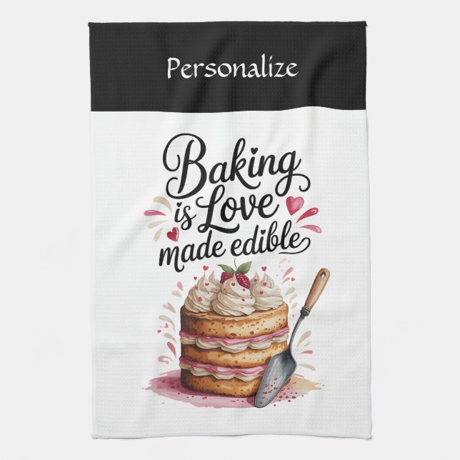 Baking Is Love Quote Kitchen Baker Personalized Kökshandduk (Vertikal)