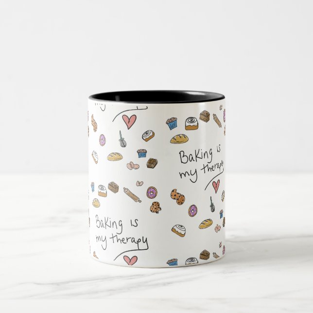 Baking Is My Therapy, Illustration Mug Två-Tonad Mugg (Center)