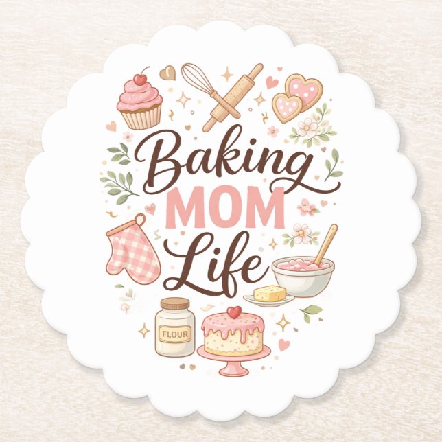 "Baking Mom Life" Illustrerad blomsterunderläggssa Underlägg Papper (Framsida)