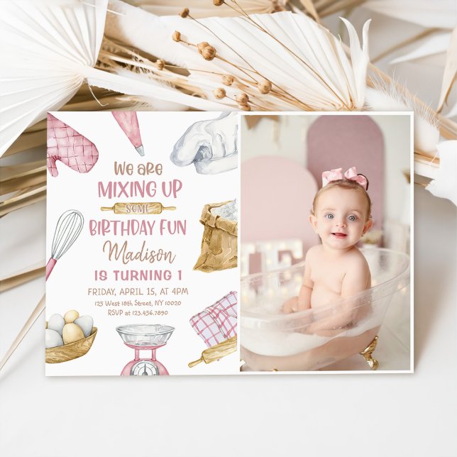 Baking Party Girl Kids Cooking Birthday Photo Inbjudningar (Skapare uppladdad)