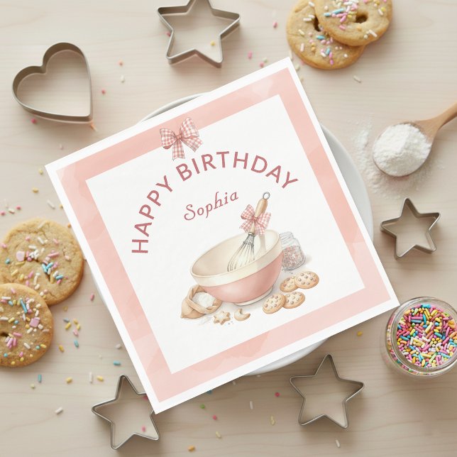 Baking Party Girls Birthday Elegant Bowl & Whisk Pappersservett (Skapare uppladdad)
