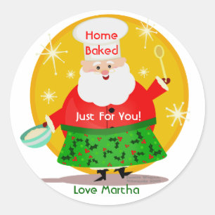 Baking Santa Anpassningsbar Stickers Runt Klistermärke