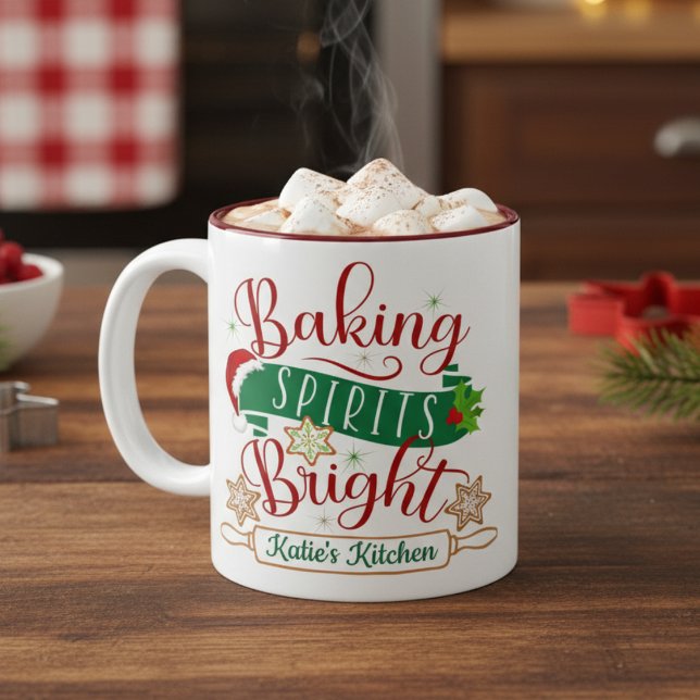 Baking Spirits Bright Anpassningsbar jul Två-Tonad Mugg (Baking Spirits Bright Custom Christmas Two-Tone Coffee Mug - Personalize with your name!)