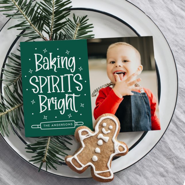 Baking Spirits Bright Grönt Photo Julkort (Skapare uppladdad)
