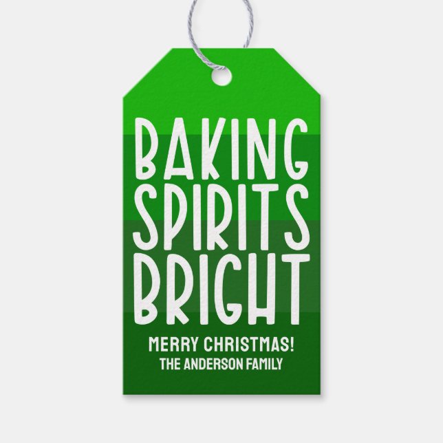 Baking Spirits Bright | Grönt - strimlad jul Presentetikett (Framsidan)