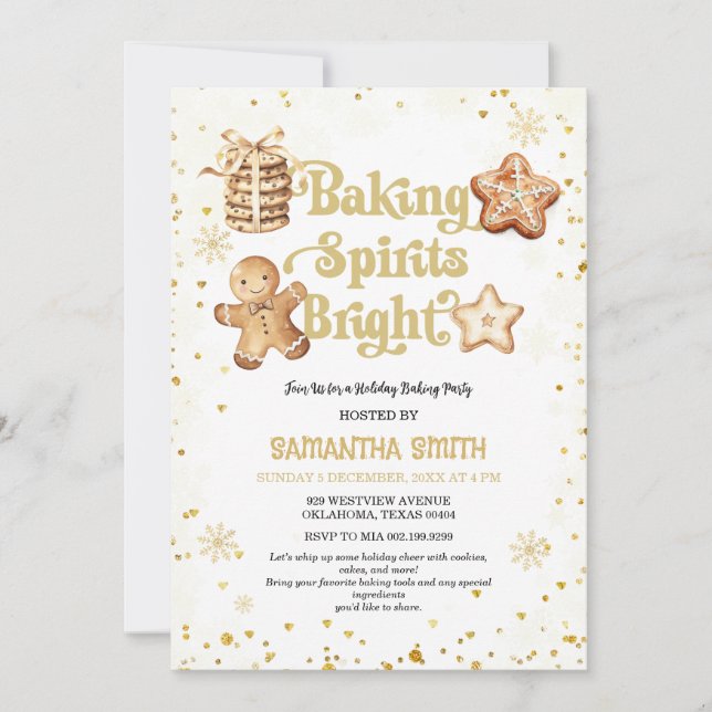 Baking Spirits Bright Guld jul Baking Party Inbjudningar (Framsida)