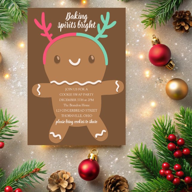 Baking Spirits Bright Reindeer Gingertea Cookie Inbjudningar (Skapare uppladdad)