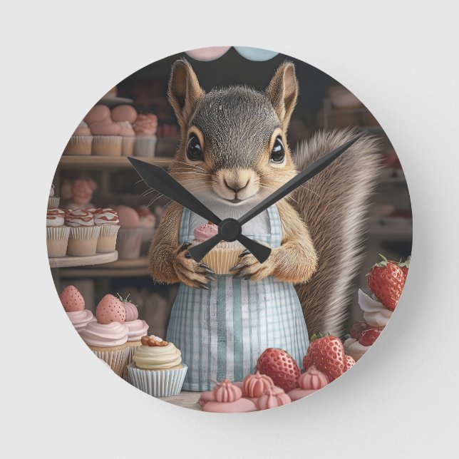 Baking Squirrel med Cupcoa Rund Klocka (Framsida)