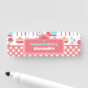 Baking Utensils Red Gingham Namnbricka