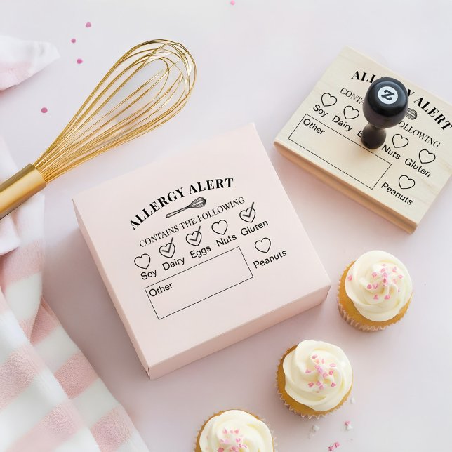 Baking Whisk Bakery Shop Allergy Alert Food Safety Stämpel (Rolling Pin Bakery Shop Allergy Alert Food Safety Rubber Stamp)