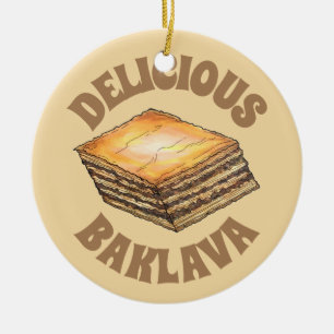 Baklava Sweet Filo Honung Dessert Pastry Grekisk m Julgransprydnad Keramik