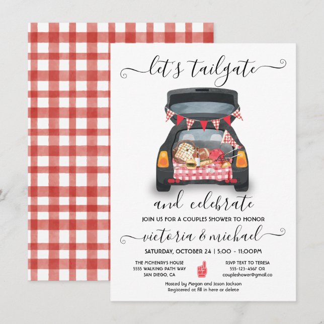 Baklucka Bil Fotboll Match Grillöl Par Dusche Inbjudningar (Fram/baksida)