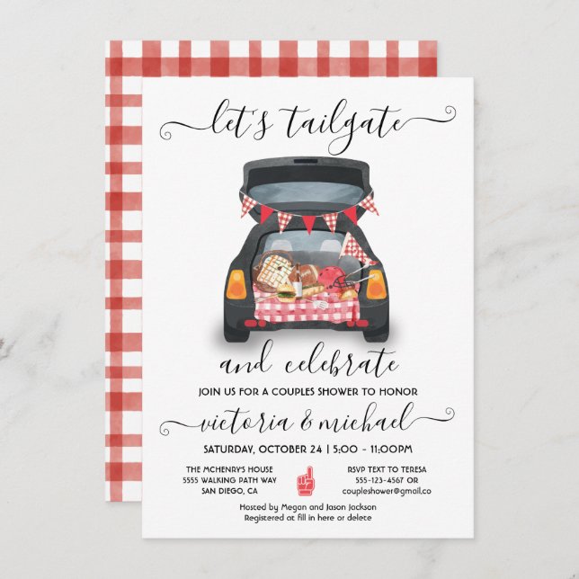 Baklucka Bil Fotboll Match Grillöl Par Festlig Dus Inbjudningar (Fram/baksida)