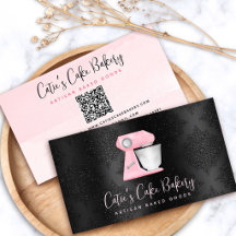 Bakmixare i rosa nyans med QR-kod på svart damast