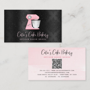 Bakmixare i rosa nyans med QR-kod på svart damast Visitkort