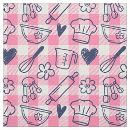 Bakning av Doodles på Gingham - Rosa & Marinblå Tyg