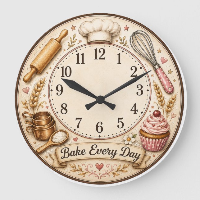 Bakning Kök Väggurka Visp & Cupcake Design Stor Klocka (Framsida)