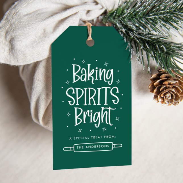 Bakning livlig grön personlig julstämning presentetikett (Skapare uppladdad)