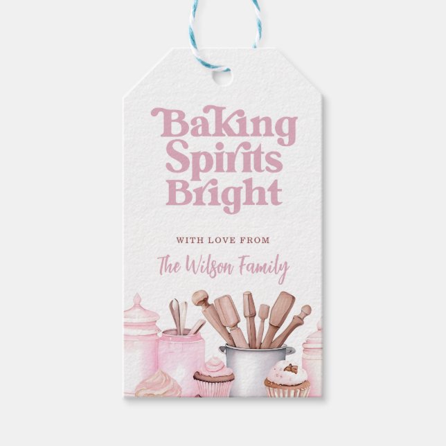 Bakning Utbyter Rosa Kakor För Julen Presentetikett (Framsidan)
