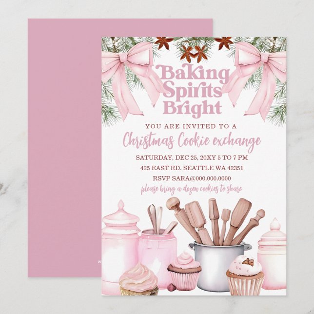 Bakning Utbyter Rosa Kakor Glada Andar  Inbjudningar (Fram/baksida)